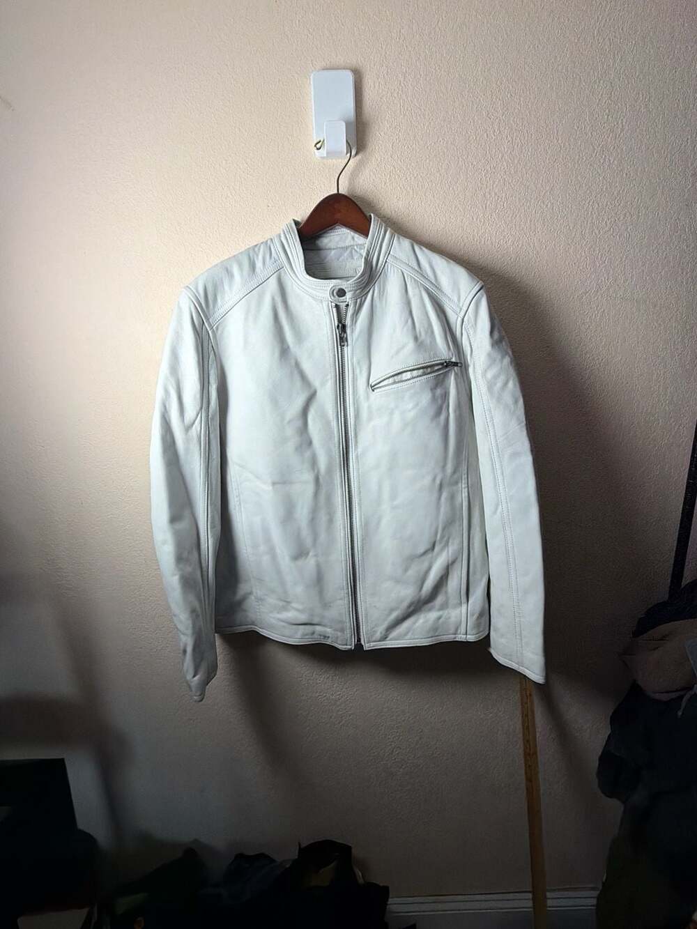 Christian Reed New York White Lambskin Leather Cafe Racer‎ Jacket Size L